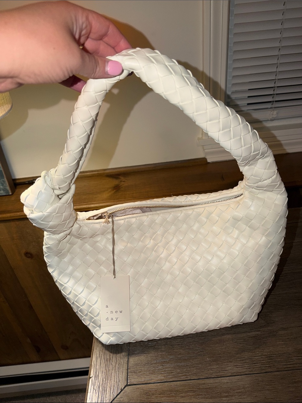 a new day Cream Woven Shoulder Bag with Padded Handle